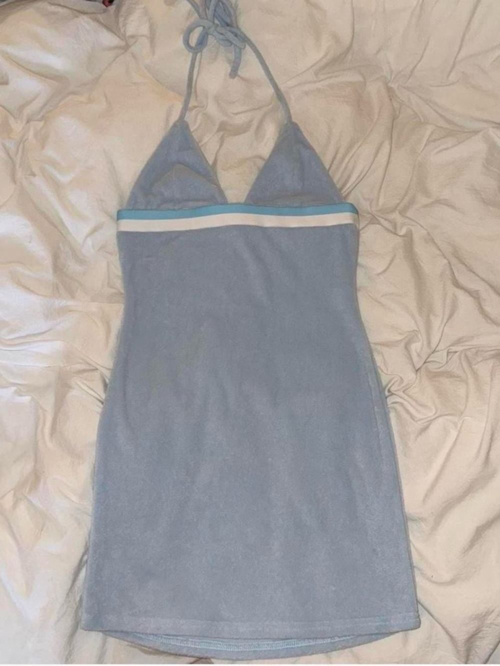 I.AM.GIA Pale Blue Halter Dress with White & Aqua Stripe